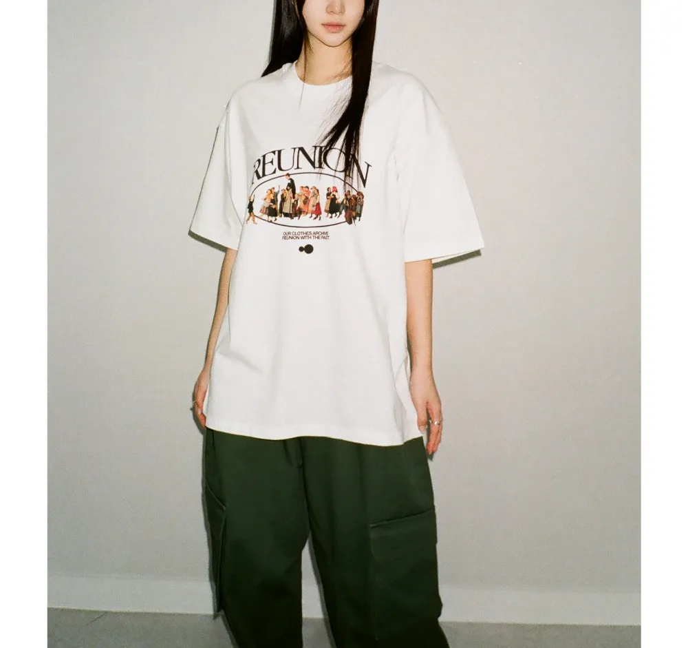AEAE  |Unisex Street Style Short Sleeves Oversized Logo T-Shirts