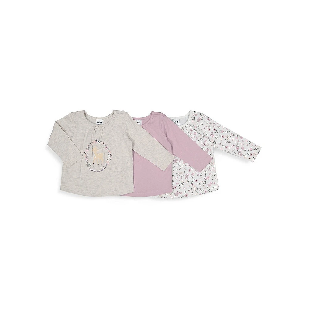 Anko Baby Girl's 3-Pack Long-Sleeve T-Shirts