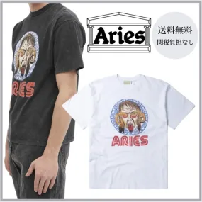 ARIES  |Unisex Street Style Plain Cotton Short Sleeves Logo T-Shirts