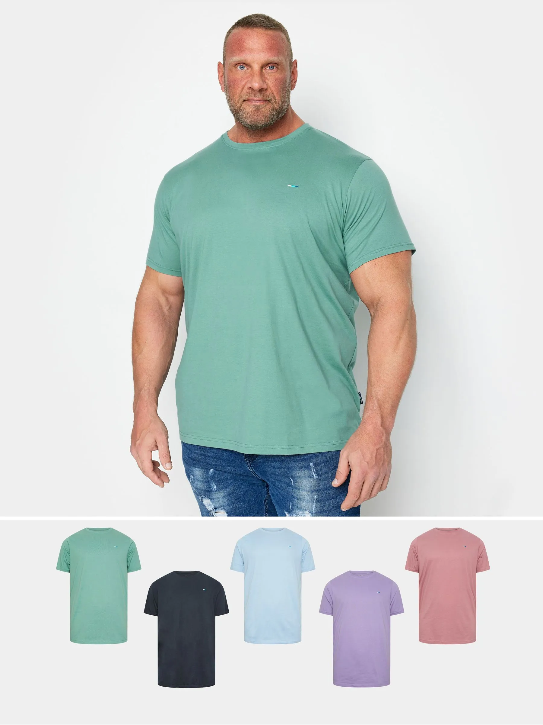 BadRhino Big & Tall Green/Blue/Navy/Purple/Pink 100% Cotton T-Shirts 5 Pack