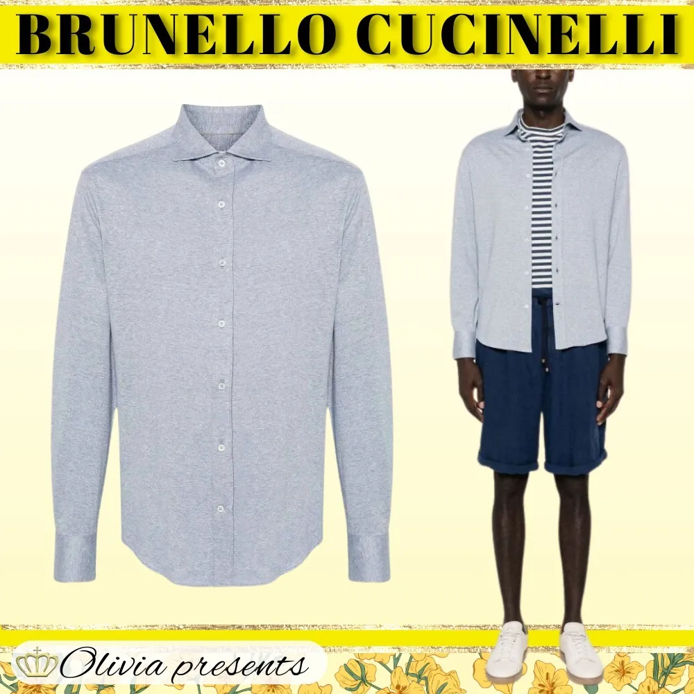 BRUNELLO CUCINELLI  |Linen Long Sleeves Plain Cotton Shirts