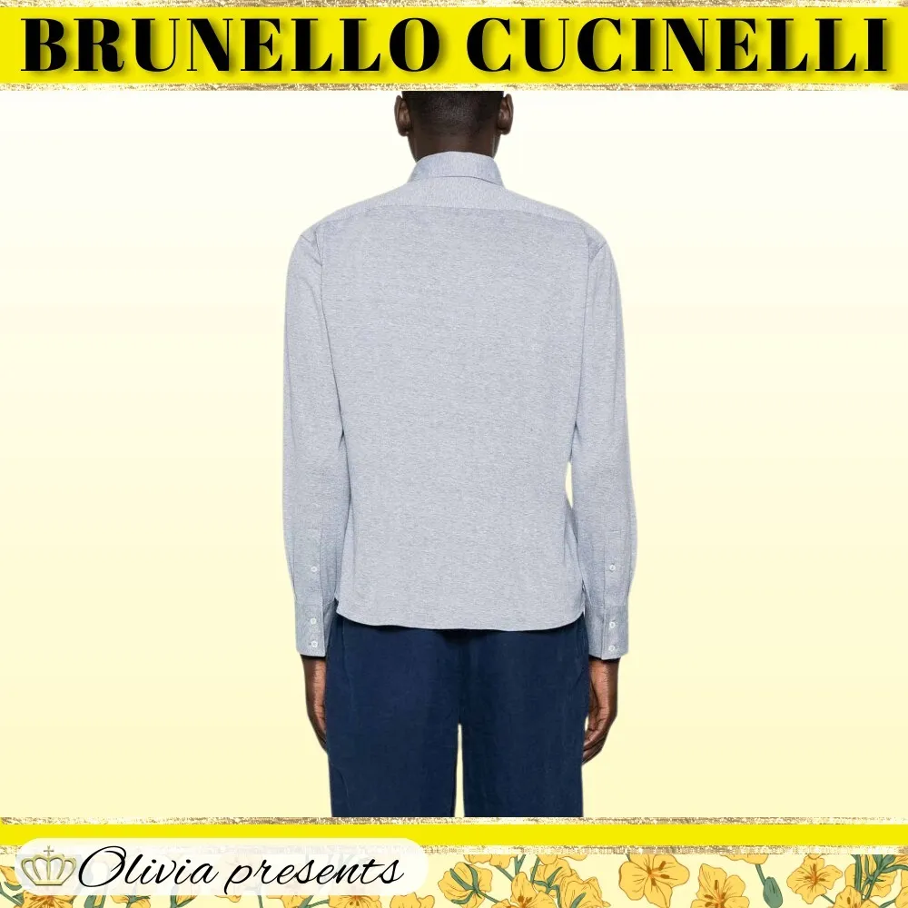 BRUNELLO CUCINELLI  |Linen Long Sleeves Plain Cotton Shirts