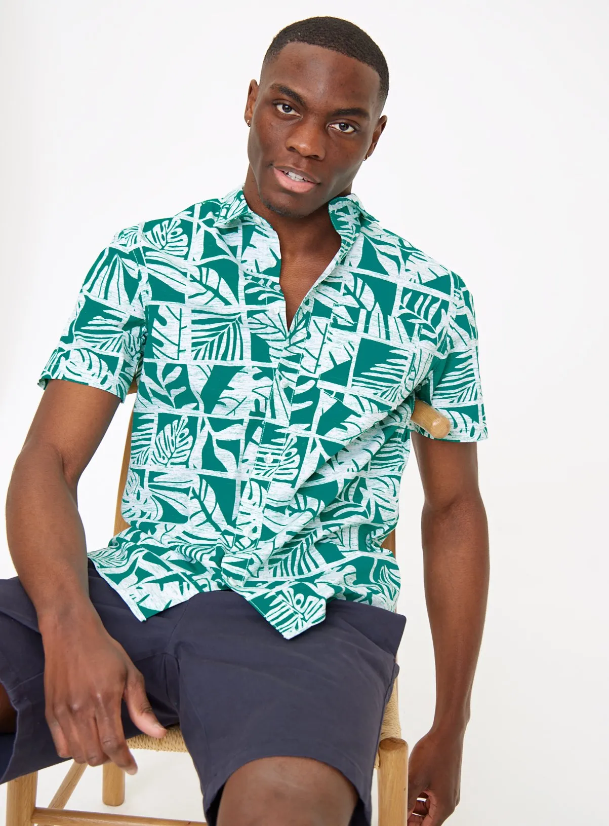 Buy Green Leaf Print Slim Fit Shirt L | Shirts | Tu