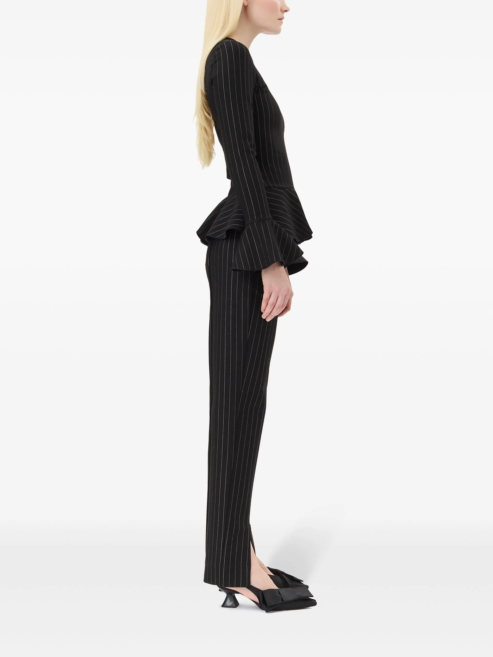 Compact Stripe Jersey Peplum Blouse, black