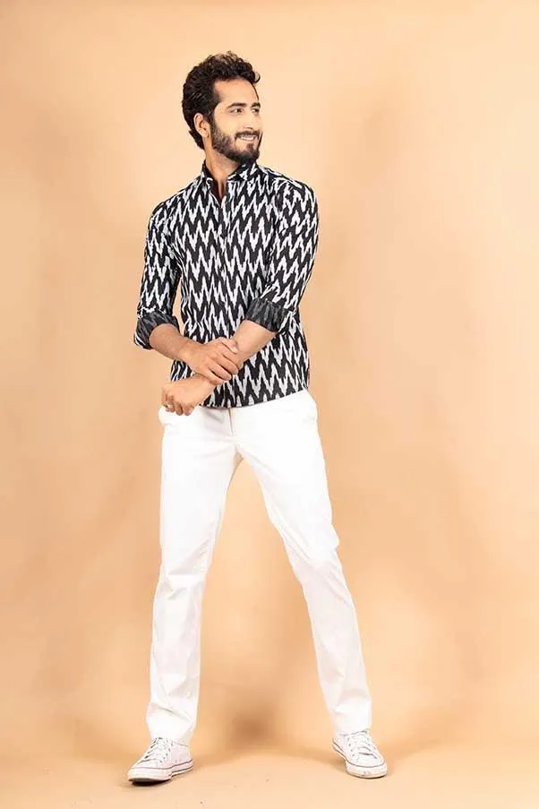 Cotton Black Jaipuri Printed Shirts For Men
