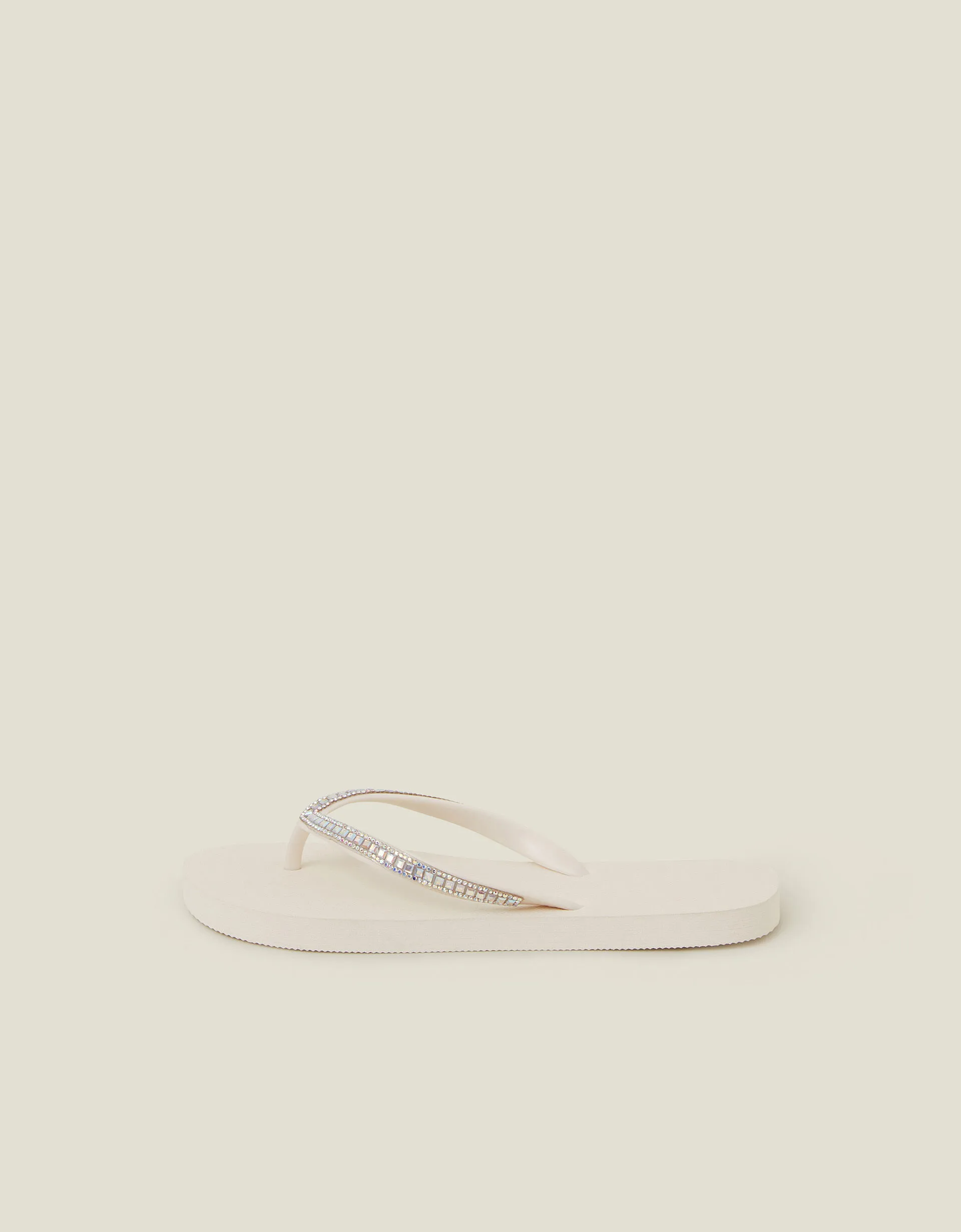 Crystal Embellished Flip Flops Cream