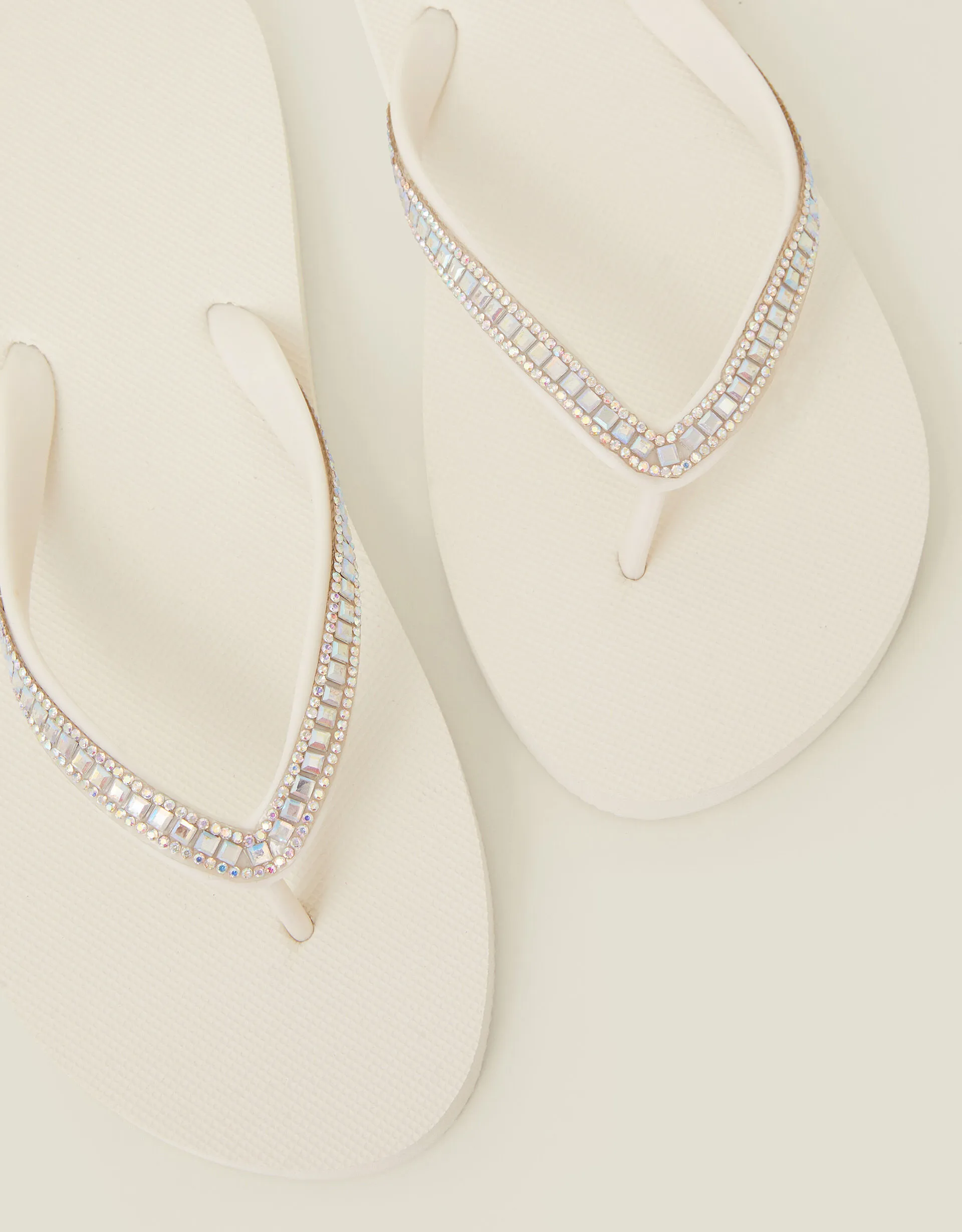 Crystal Embellished Flip Flops Cream