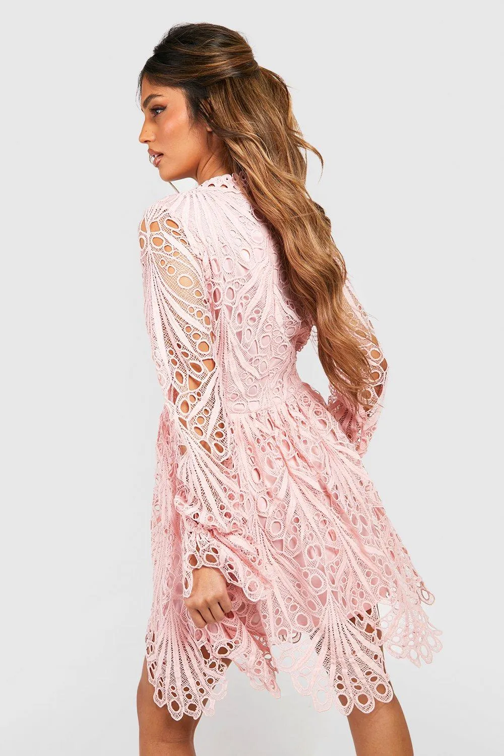 Dresses | High Neck Flared Sleeve Lace Skater Dress | boohoo