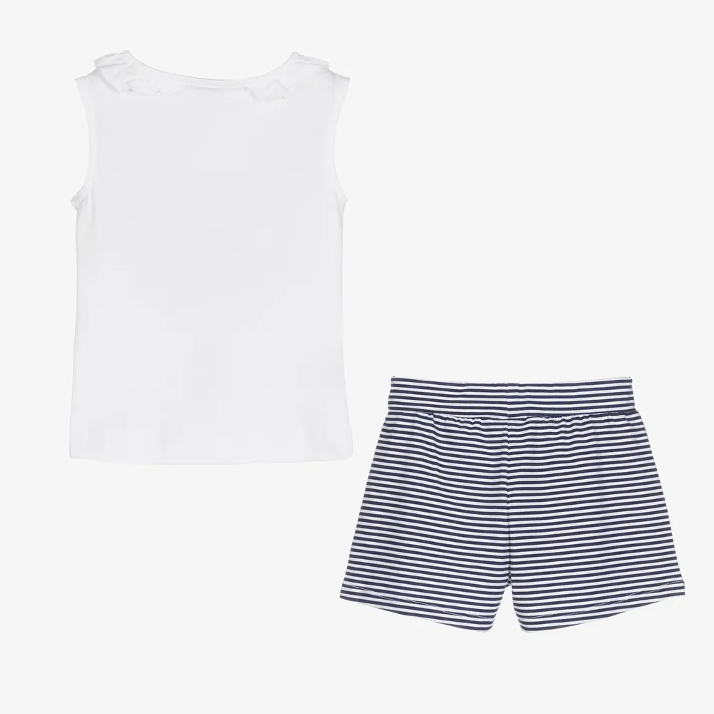 Girls Blue Striped Shorts Set