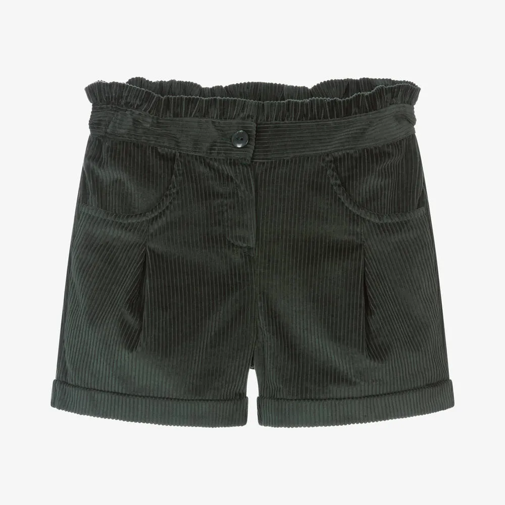 Girls Green Corduroy Shorts