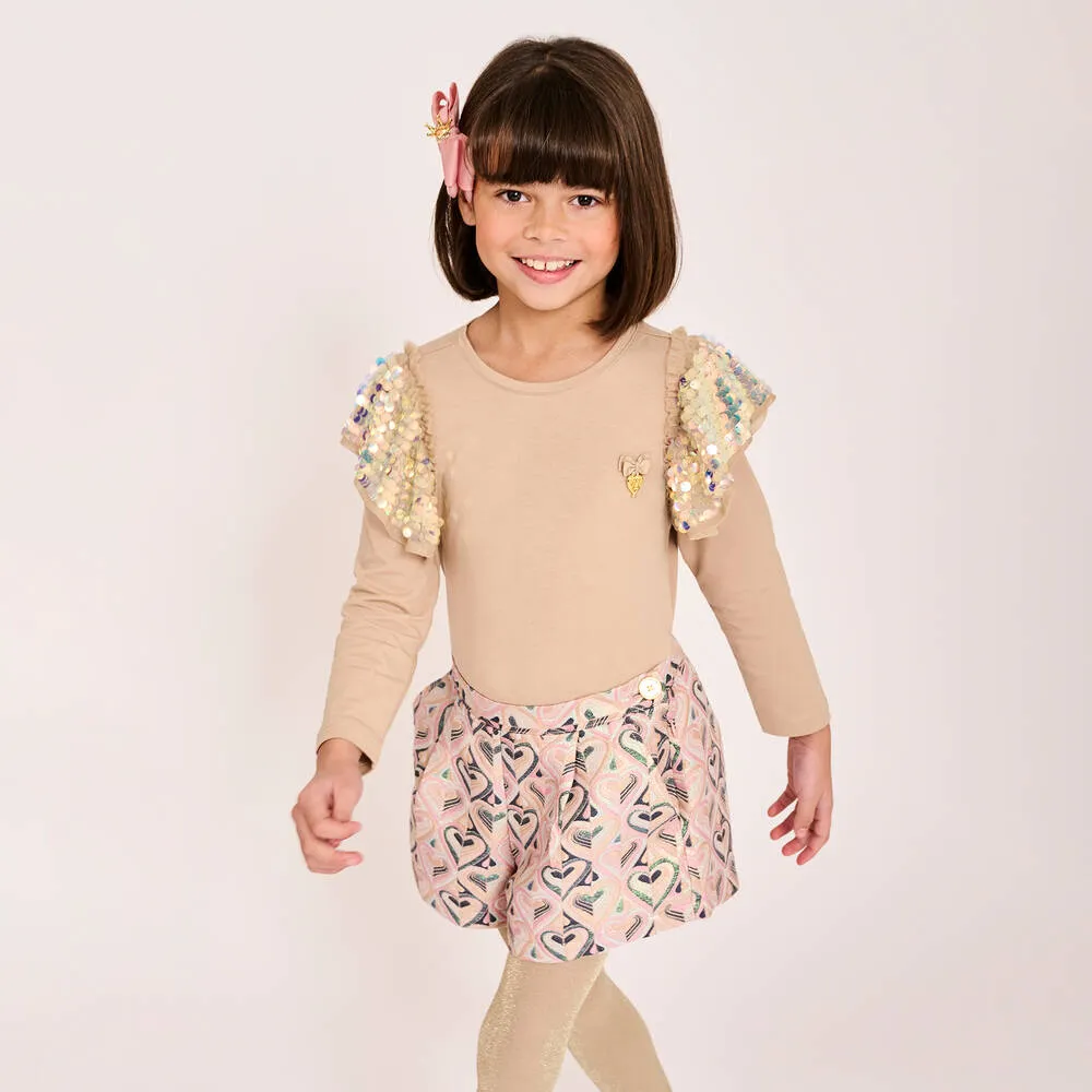 Girls Pink Jacquard Shorts