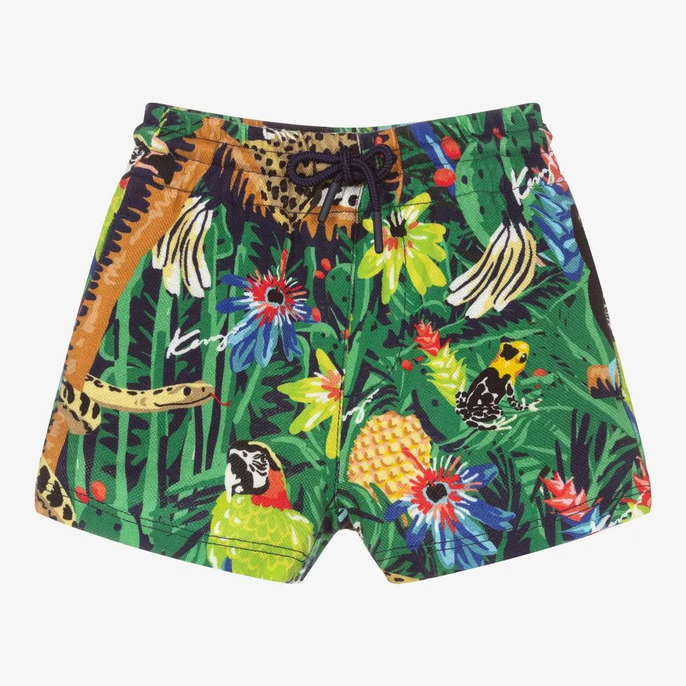 Green Cotton Tropical Shorts 