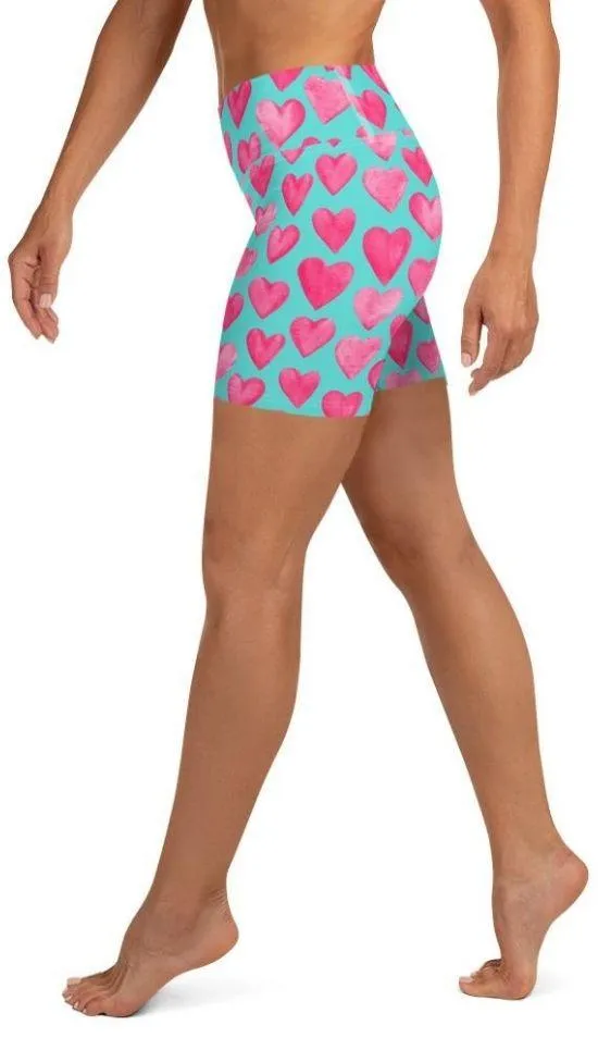 Pink Hearts Yoga Shorts