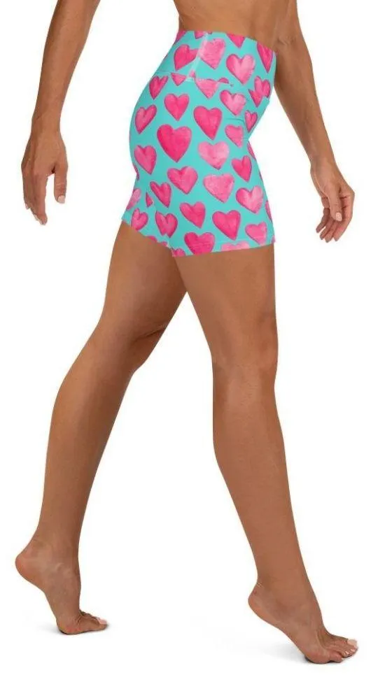 Pink Hearts Yoga Shorts