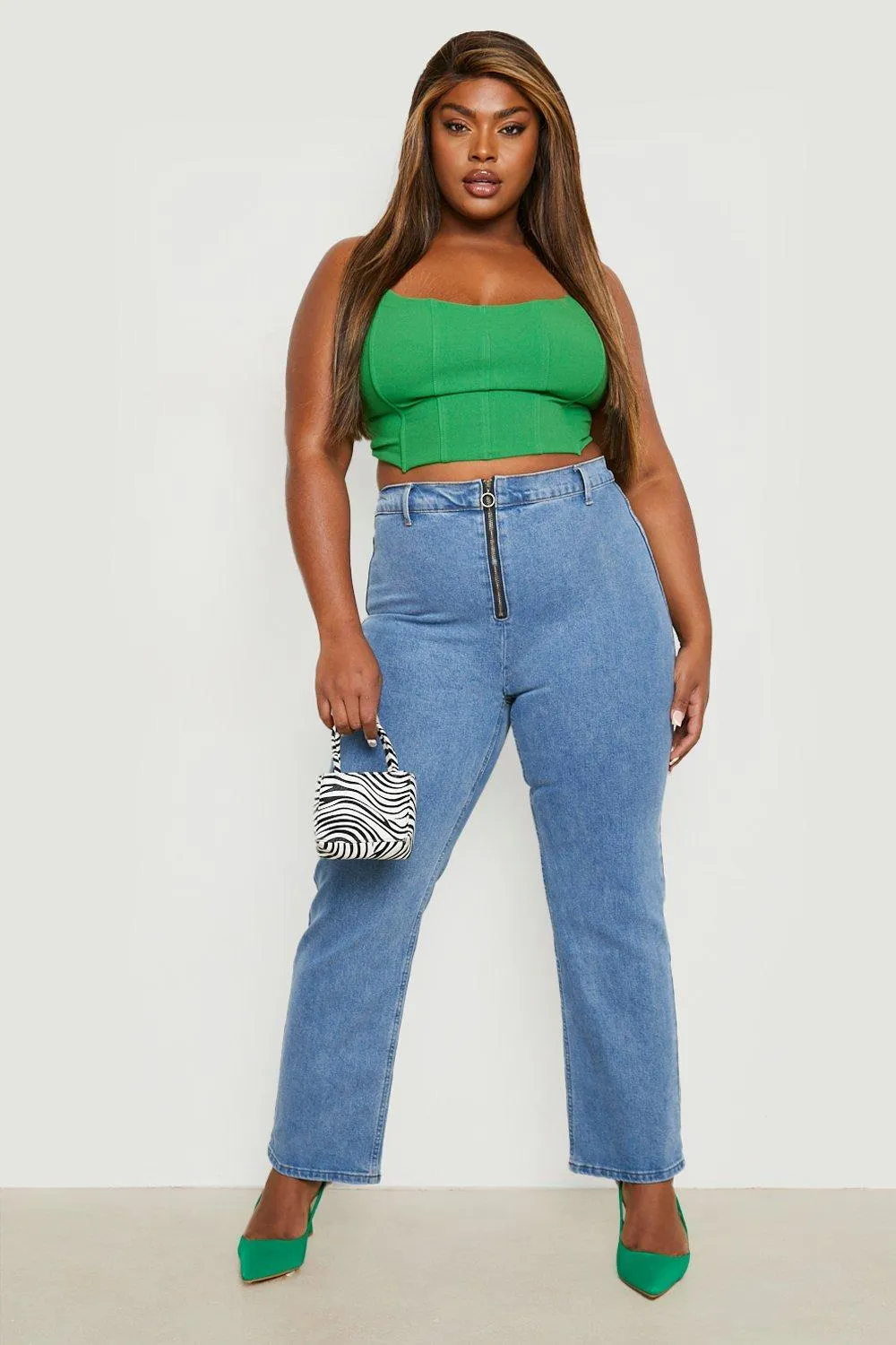 Plus Elasticated Waist Zip Up Mom Jeans