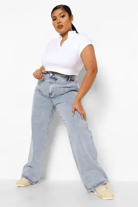 Plus Vintage Wash Pocket Wide Leg Jeans