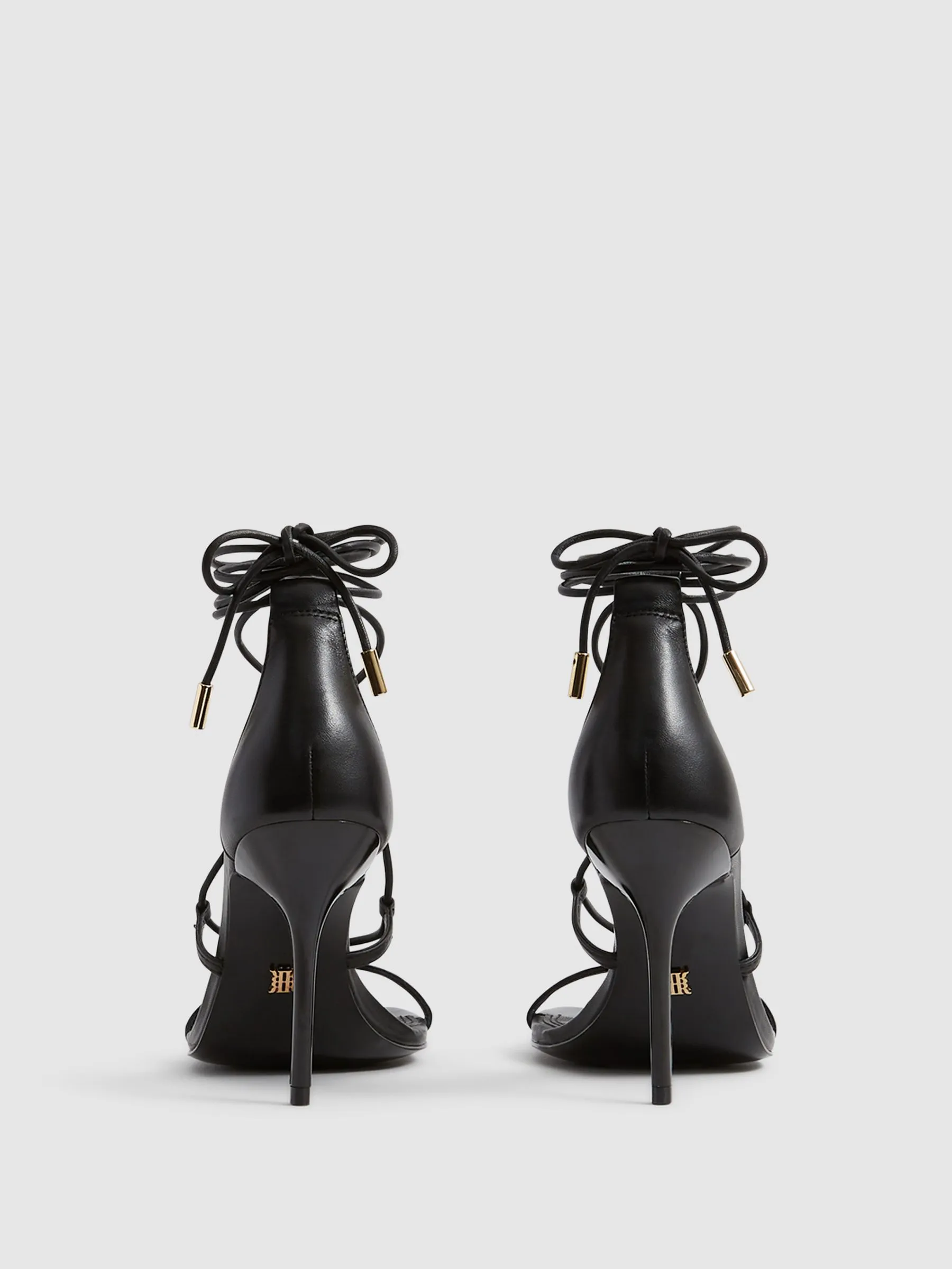 Reiss Black Kali High Leather Strappy Wrap Sandals