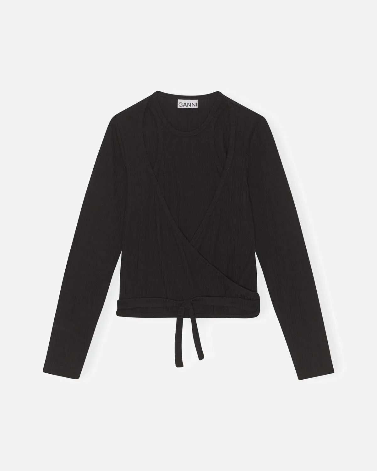 Rib Jersey Wrap Blouse - Black