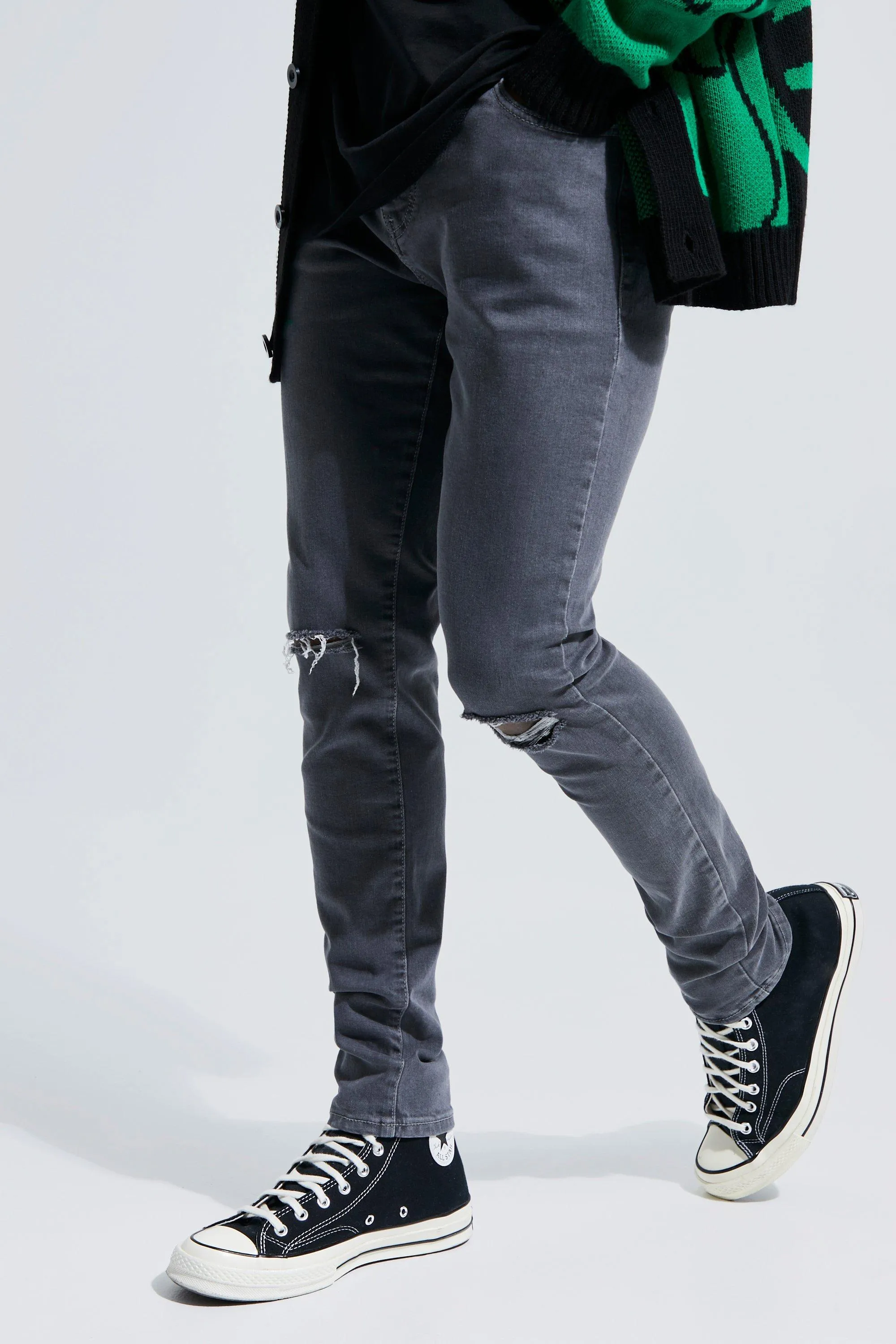 Skinny Stretch Jeans With Slash Knee