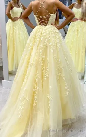 Tulle prom dresses yellow ball gown
