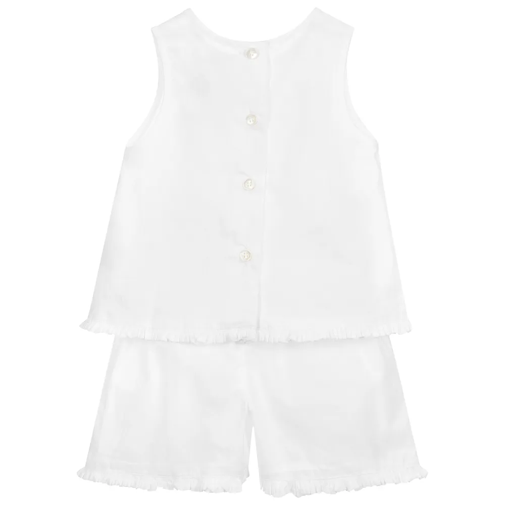 White Embroidered Shorts Set